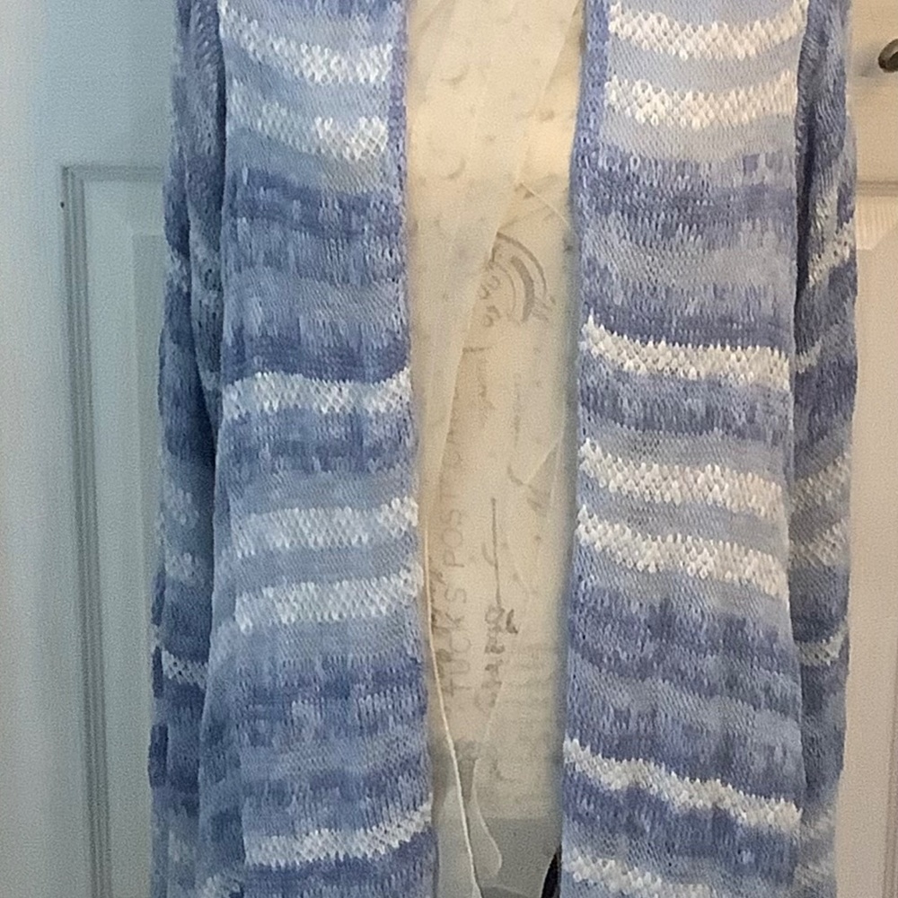 Love Lola,  Blue/ white knit handkerchief style Cardigan, size L